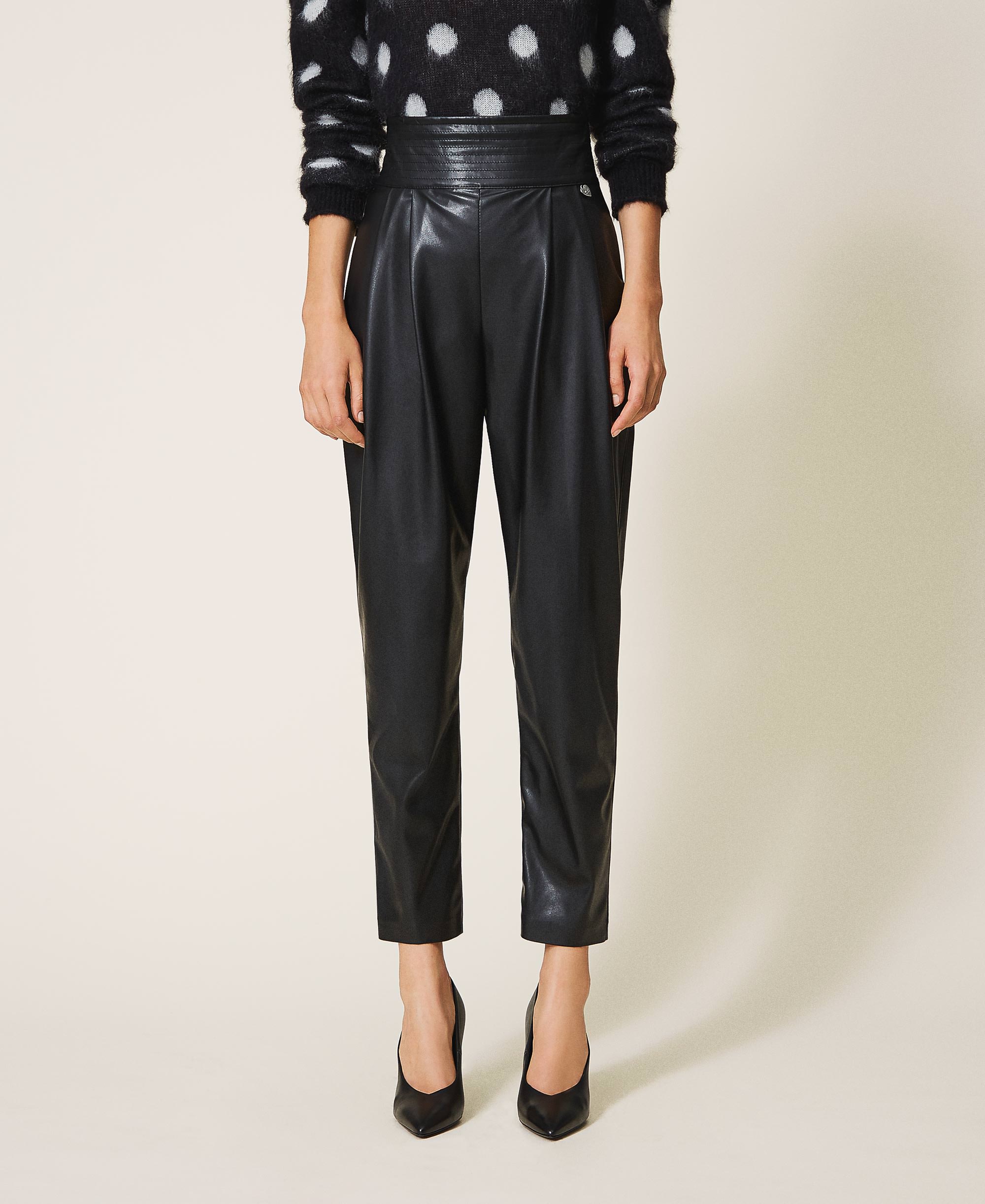 High waist faux leather trousers Woman 