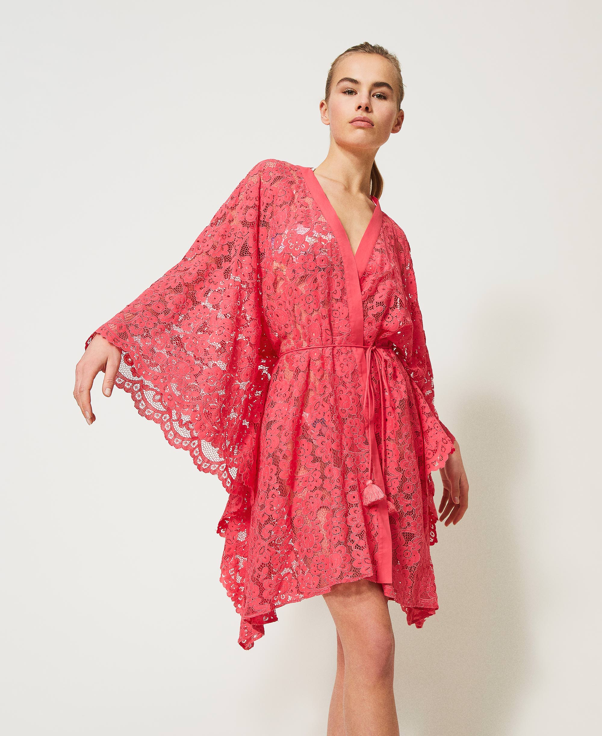 Caftano in pizzo macramè Donna, Rosa | TWINSET Milano