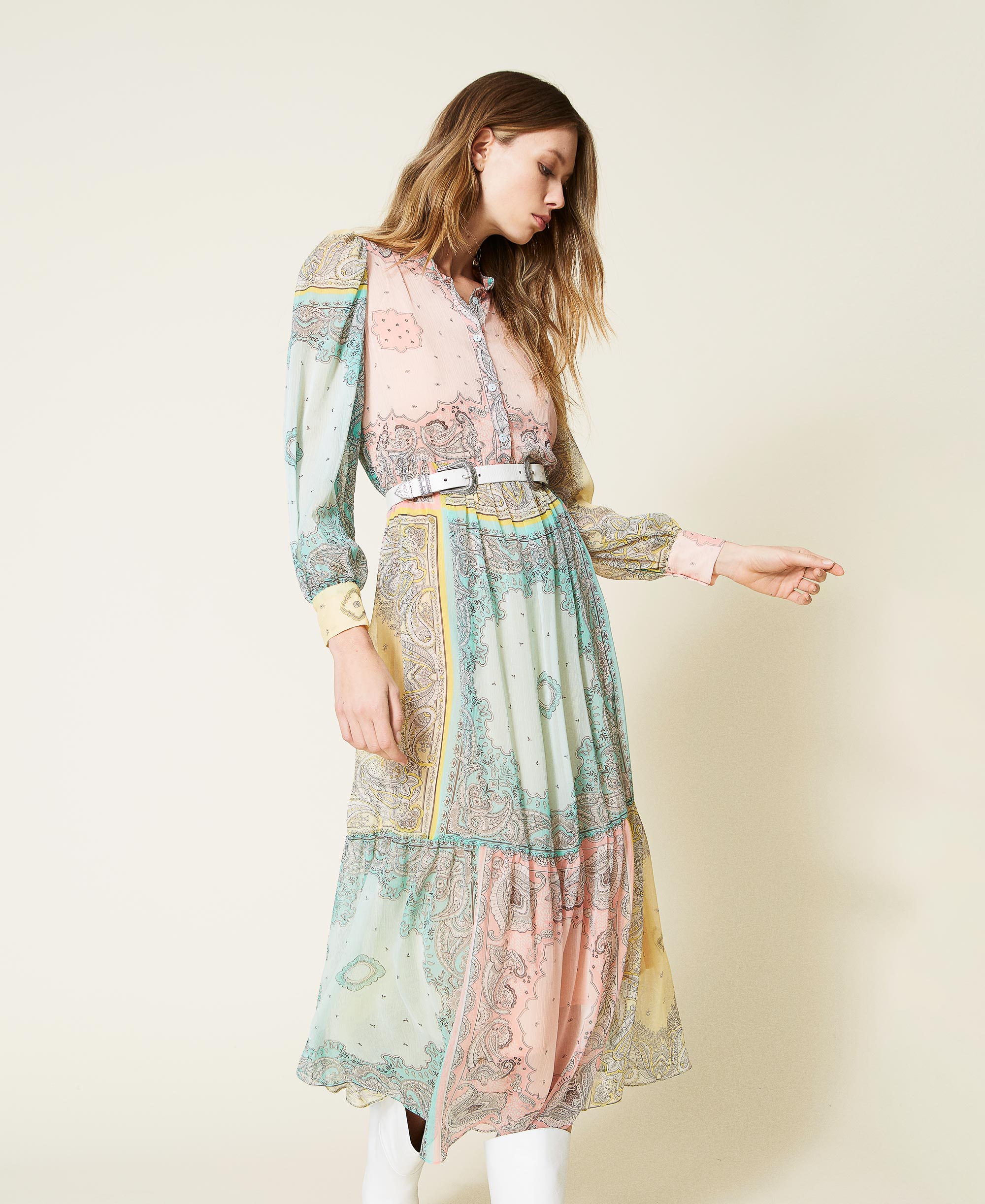 LE RAGAZZE Made In Italy Long Sleeve Bandana Print Maxi Shirt Dress main image 1