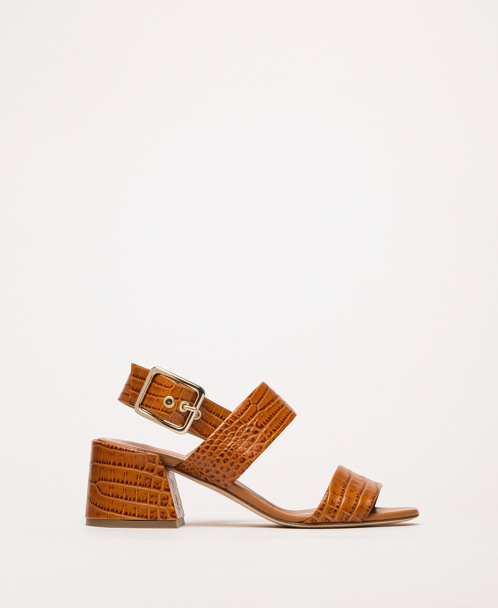 Leather sandals with croc print