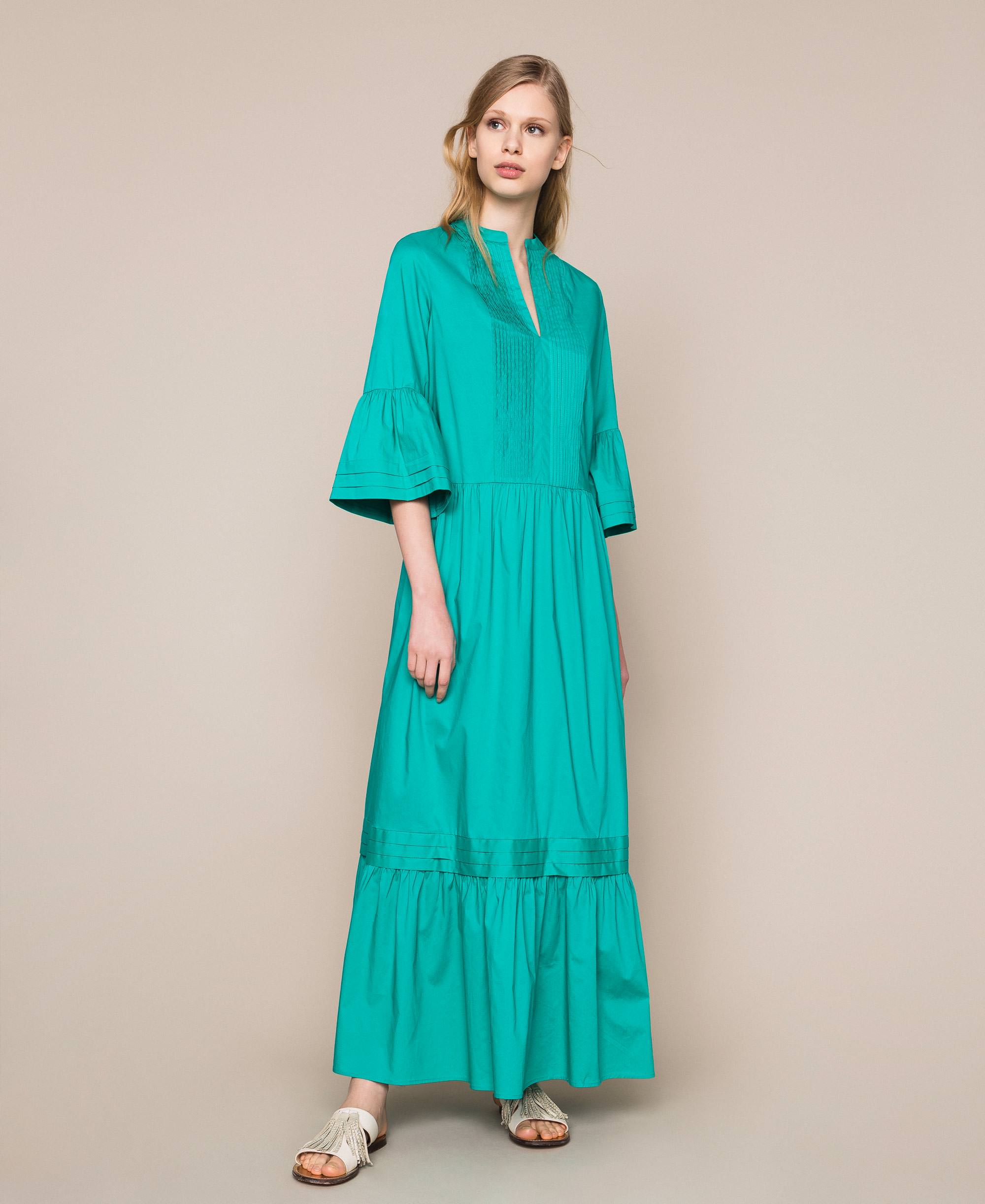 Green Belted wide cut poplin dress 93995 main image 1