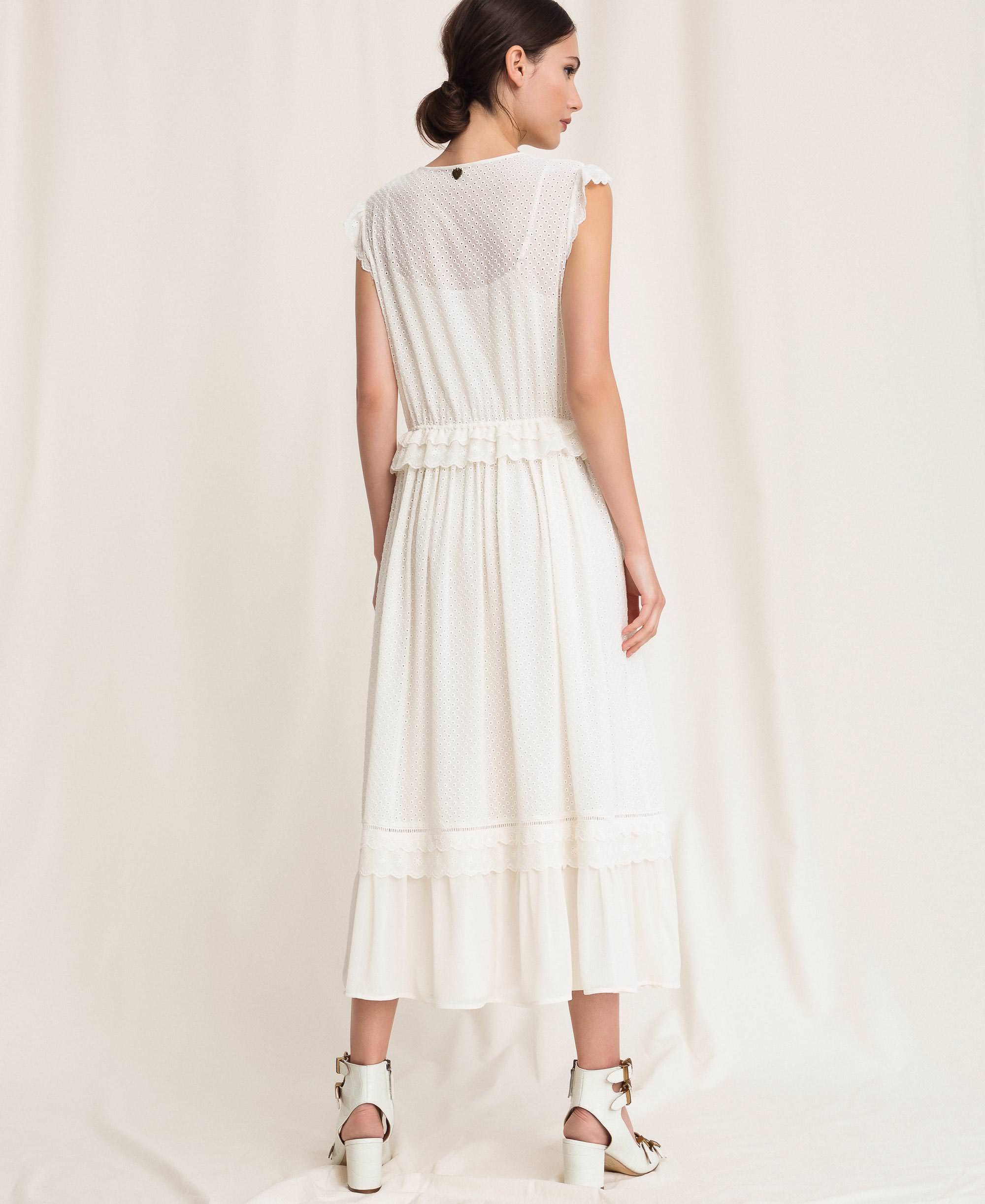 Kleid Mit Lochstickerei Details Frau Weiss Twinset Milano