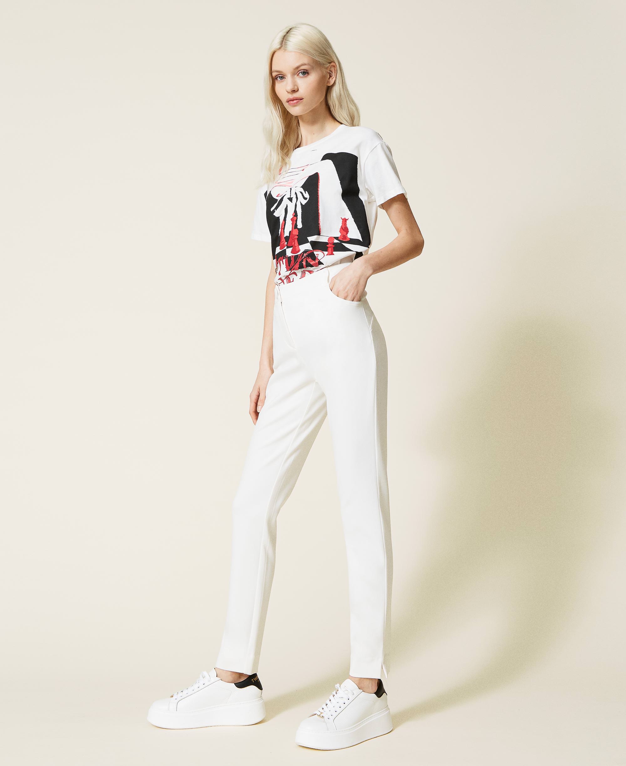 Skinny trousers with slits Woman, White 