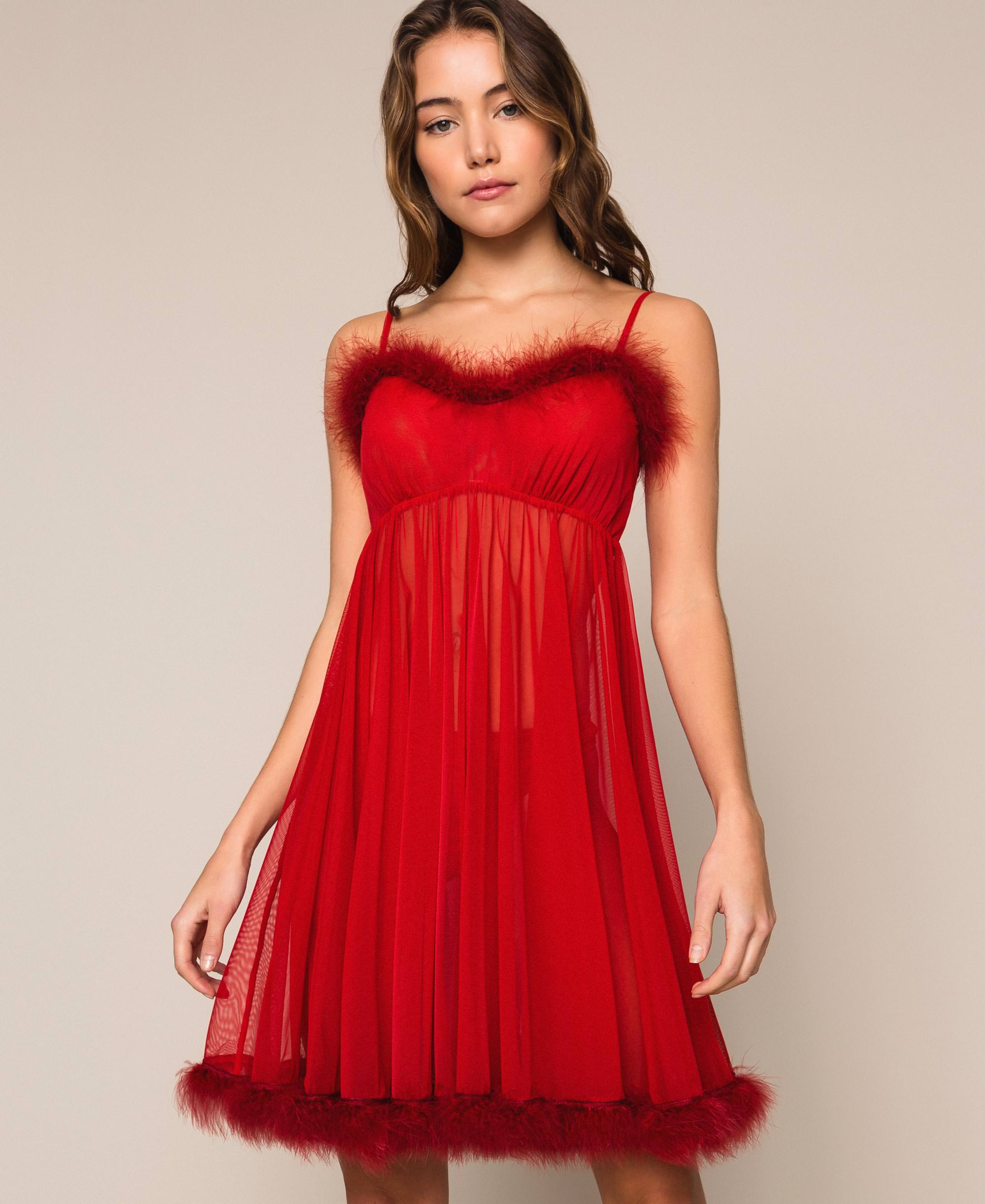 Tulle babydoll dress with feathers ...
