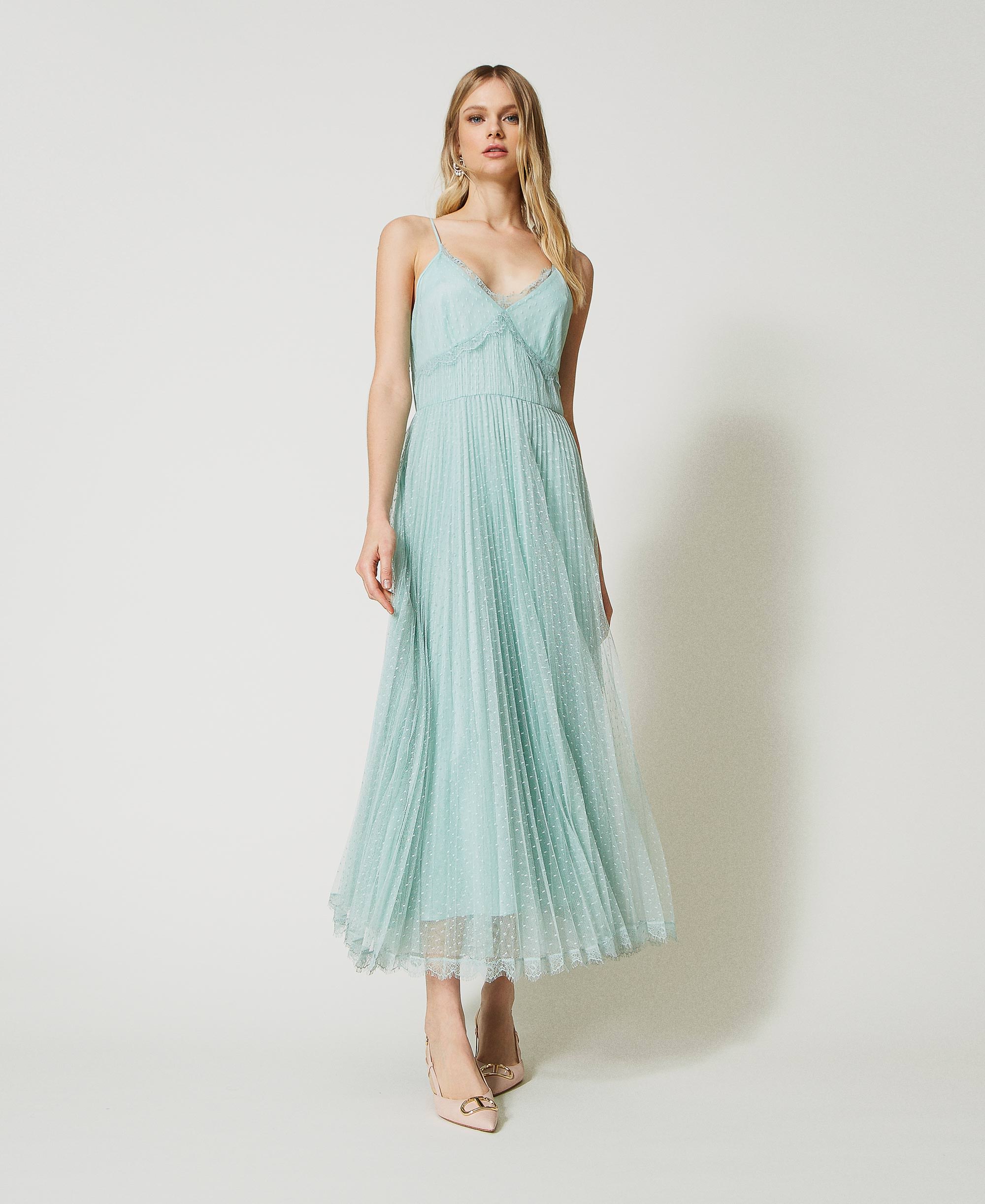 Abito Rete 100% Poliestere Tulle Materiale Tessuto - Verde Chiaro