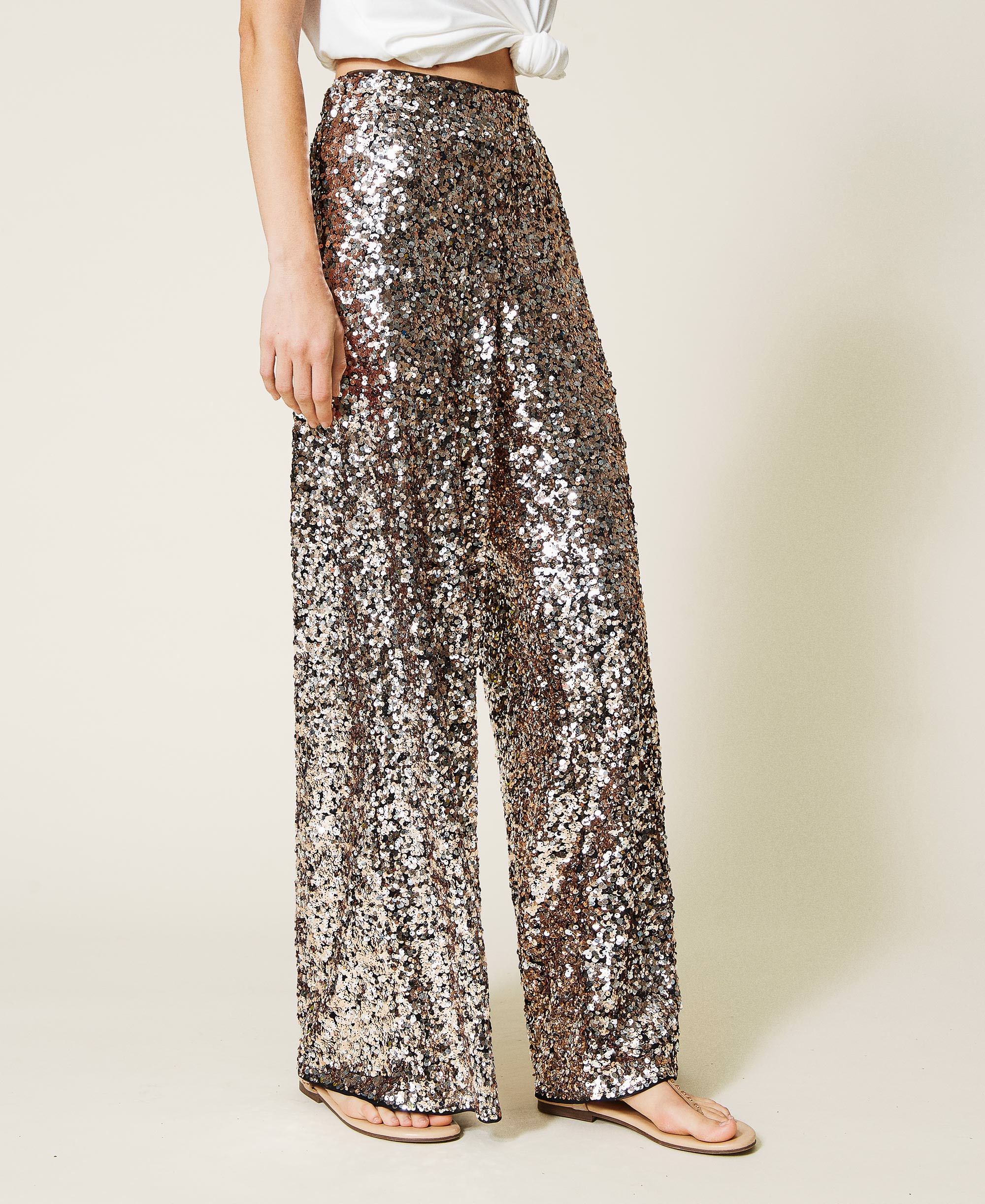 Full sequin palazzo trousers Woman, Brown | TWINSET Milano
