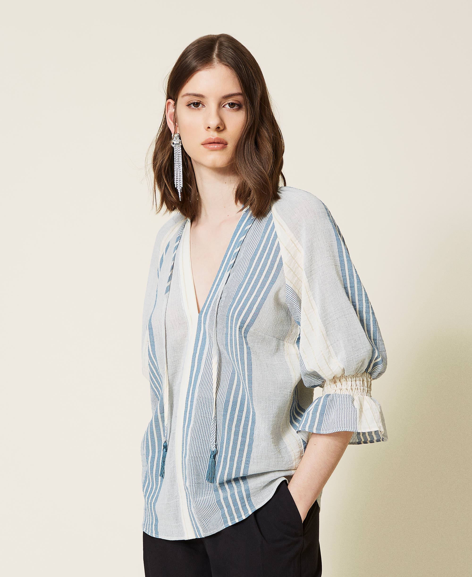 Striped gauze blouse Woman, Patterned | TWINSET Milano