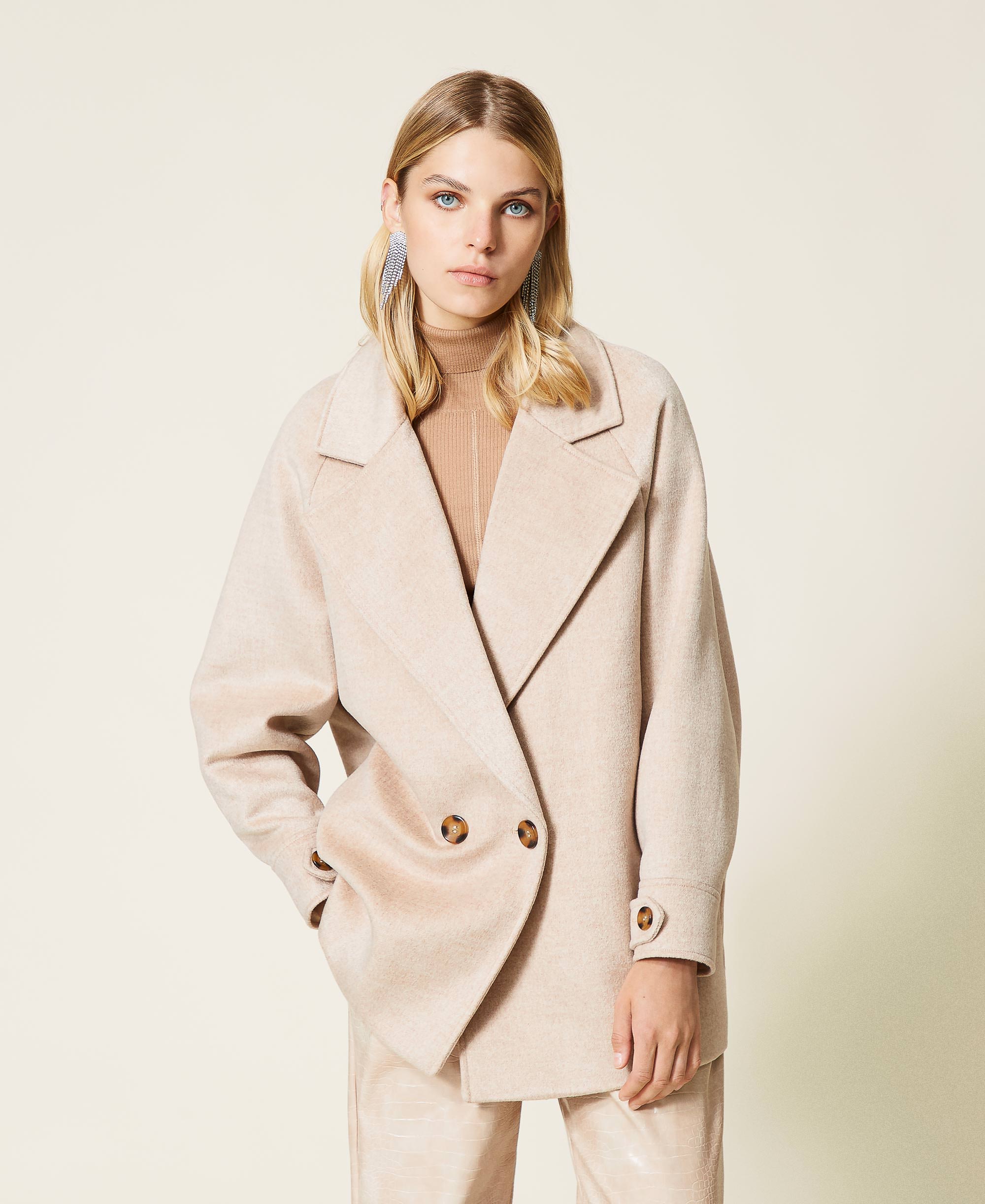 Double breasted wool cloth caban Woman, Beige | TWINSET Milano