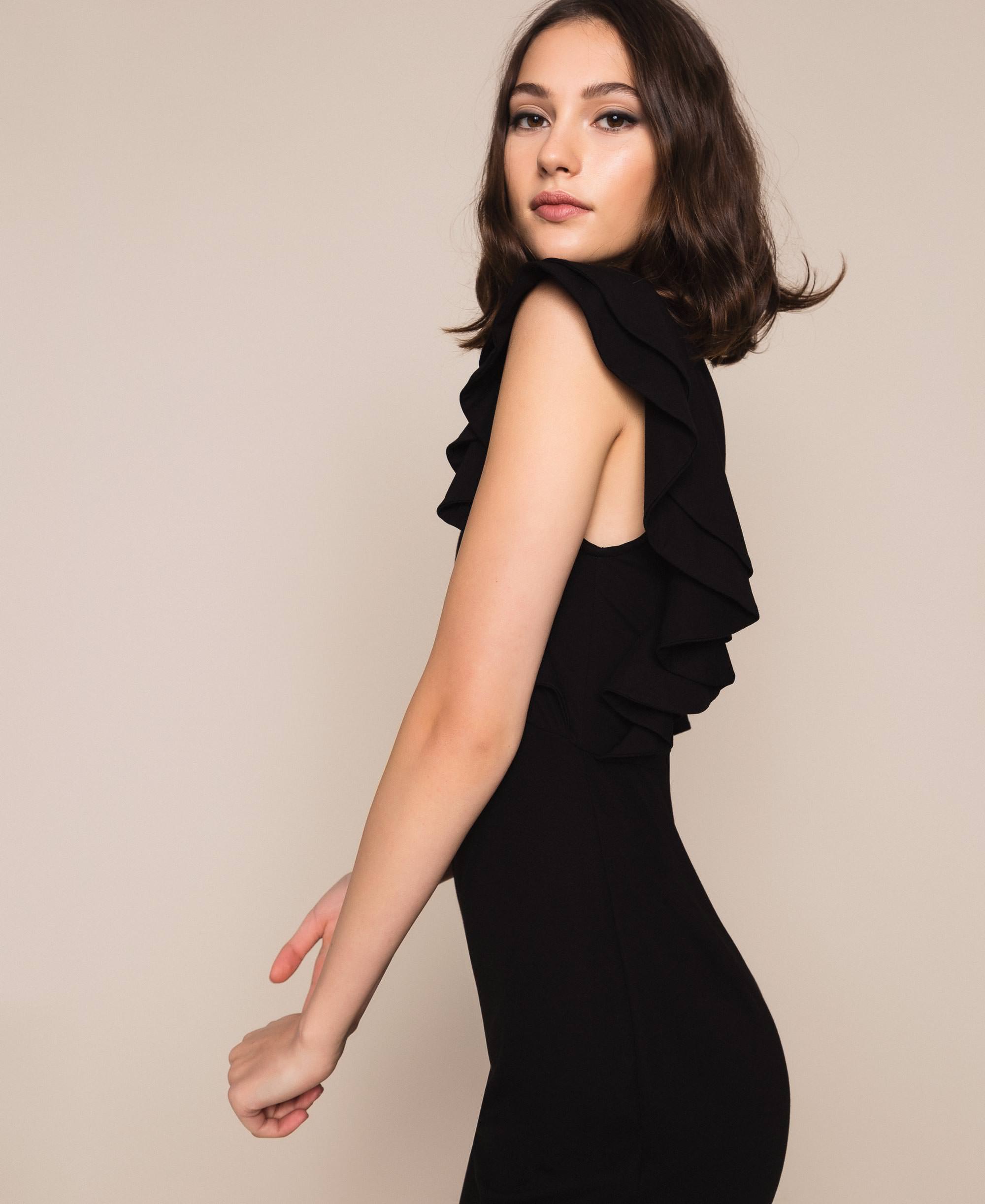 Abito tubino con volant Donna, Nero | TWINSET Milano