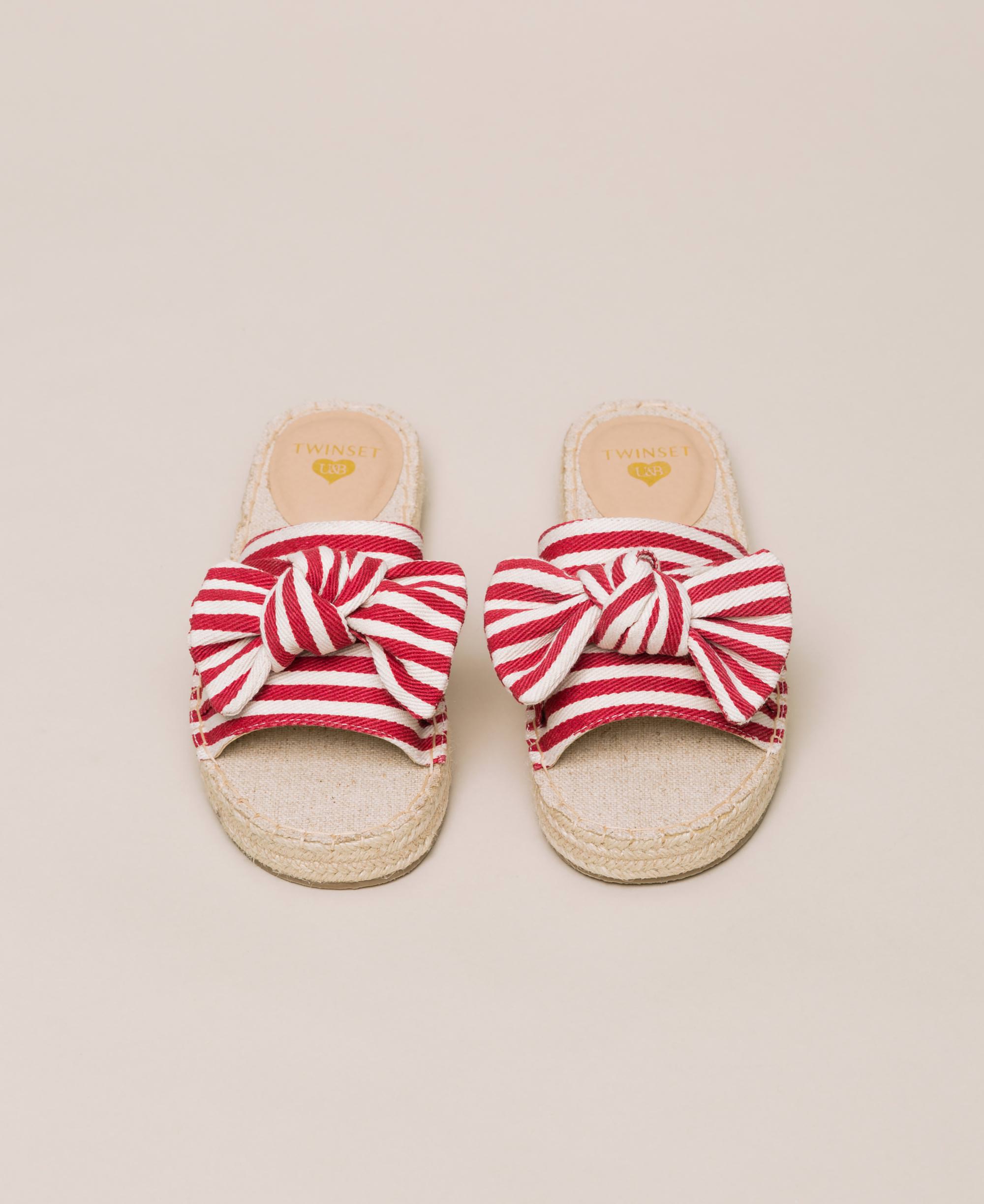 Striped canvas slippers with bow Woman, Black | TWINSET Milano
