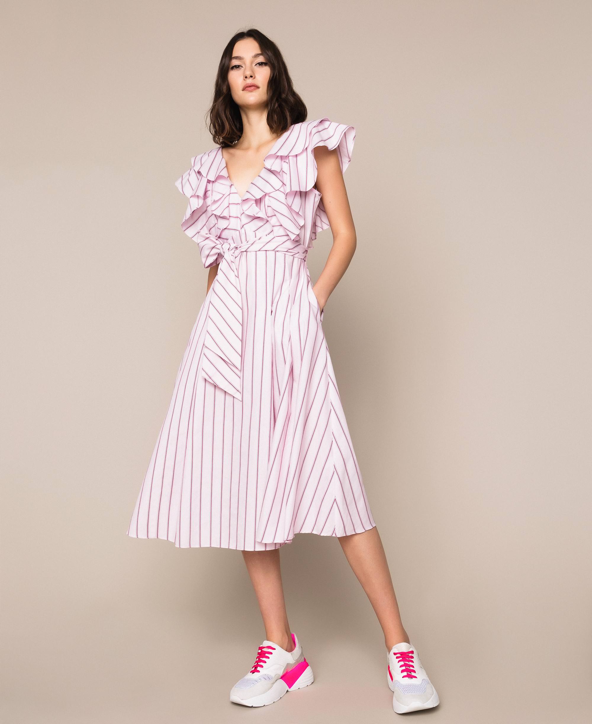 Striped poplin midi dress Woman, Pink ...