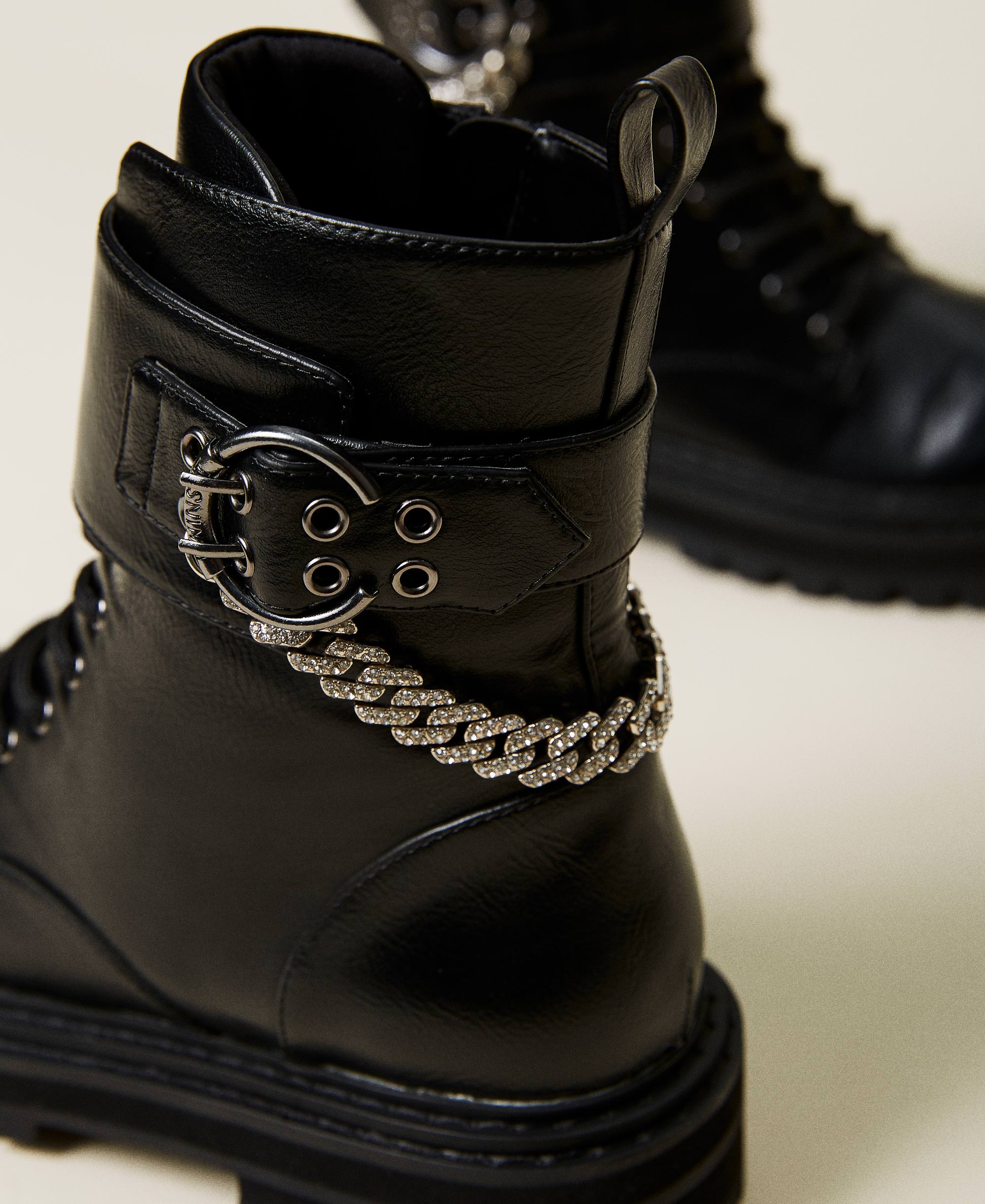 Leatherlike combat boots with chain Woman, Black TWINSET Milano