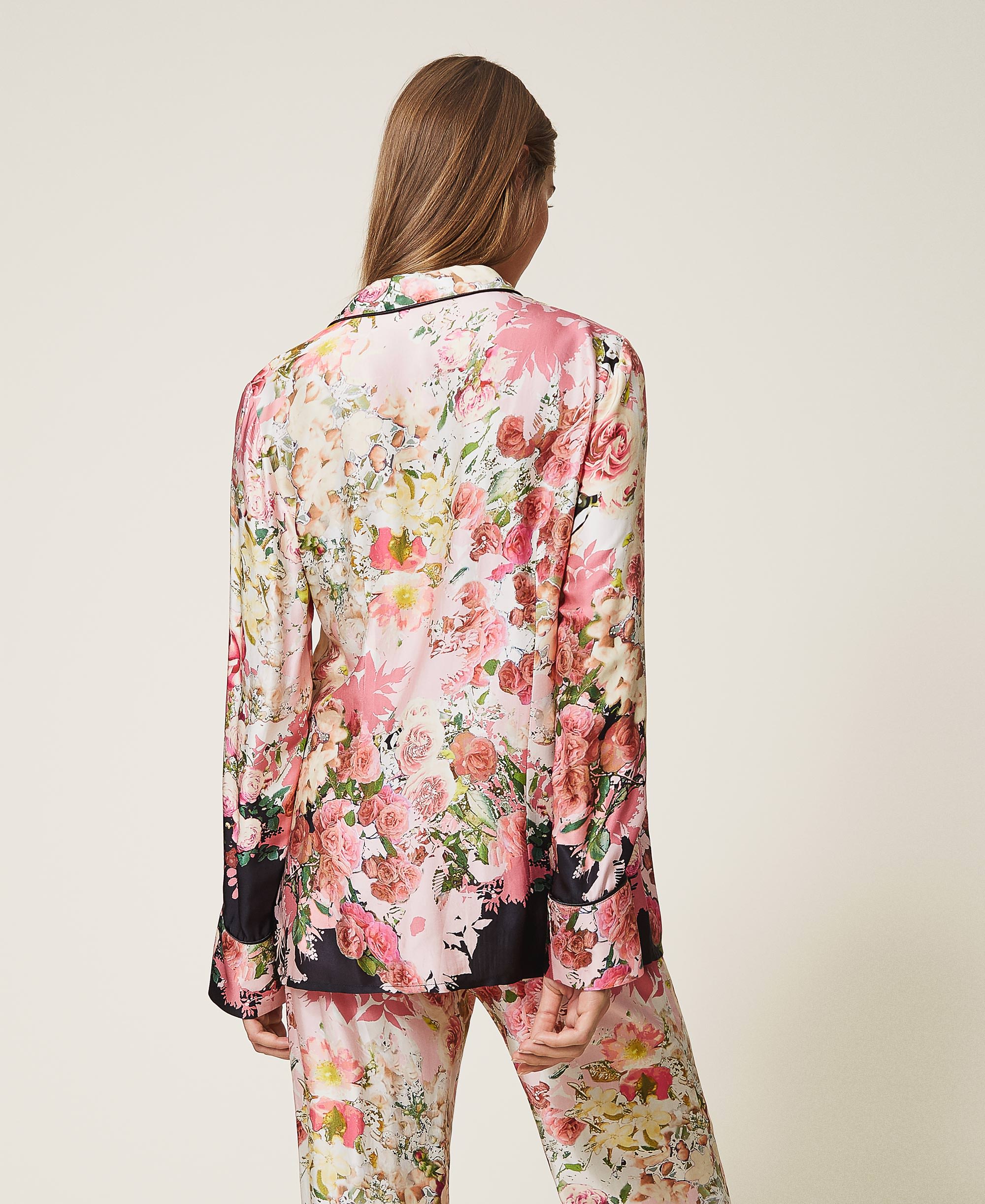 First Love Full Size Floral Button Down Satin Shirt main image 1