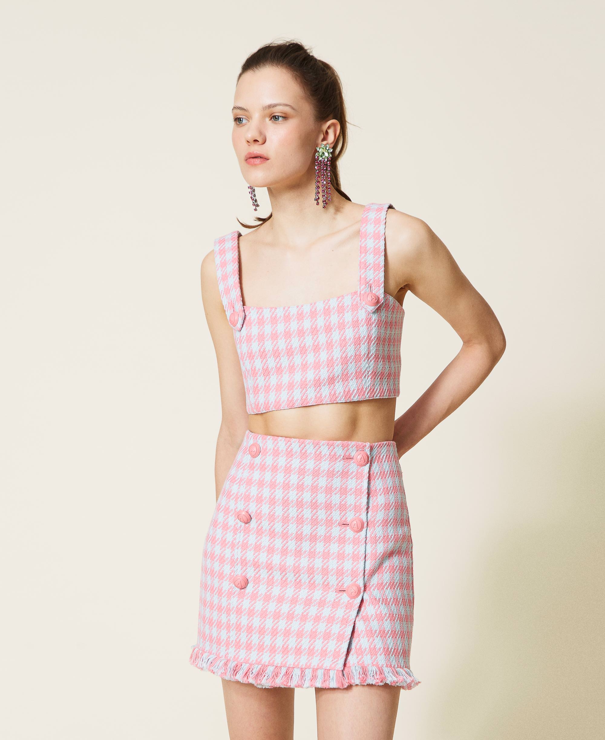 Houndstooth cropped top Woman, Pink ...