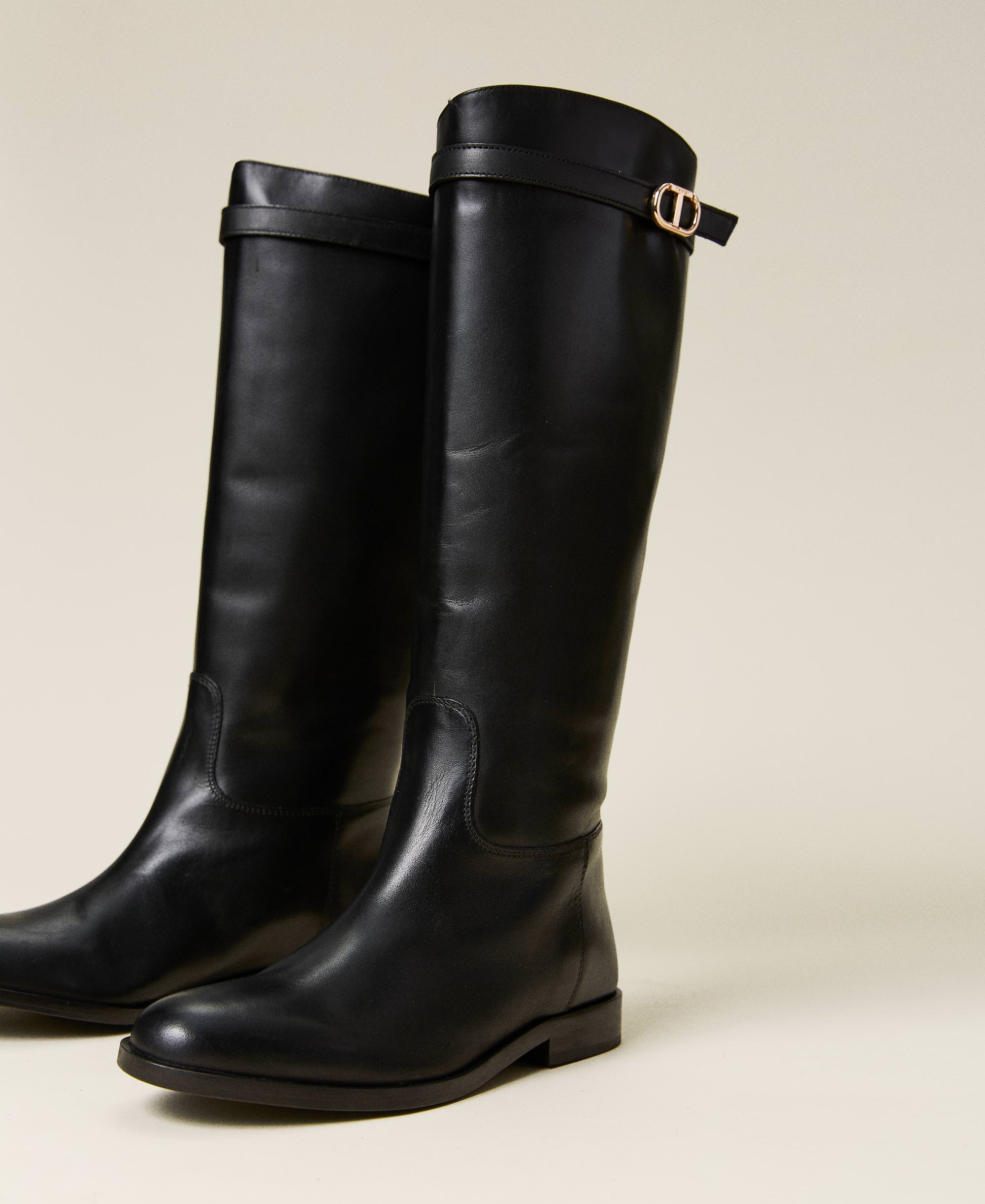 Leather Boots With Strap Woman Black Twinset Milano