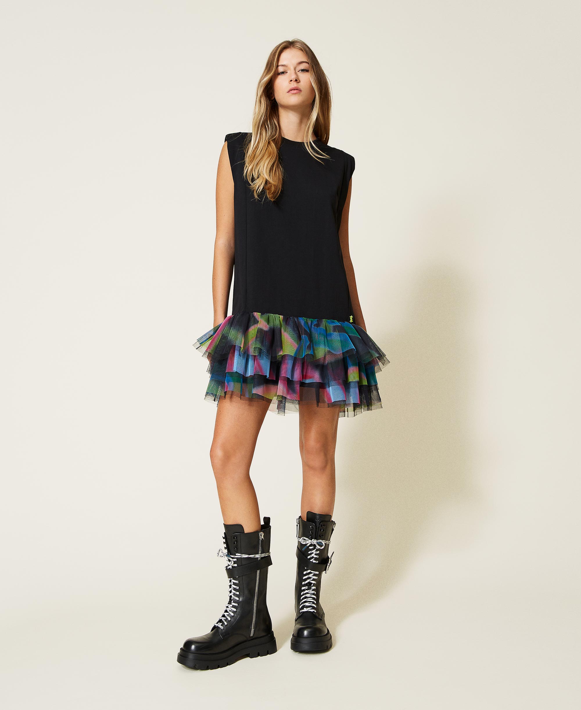Short MYFO dress with tulle flounces Woman, Black | TWINSET Milano