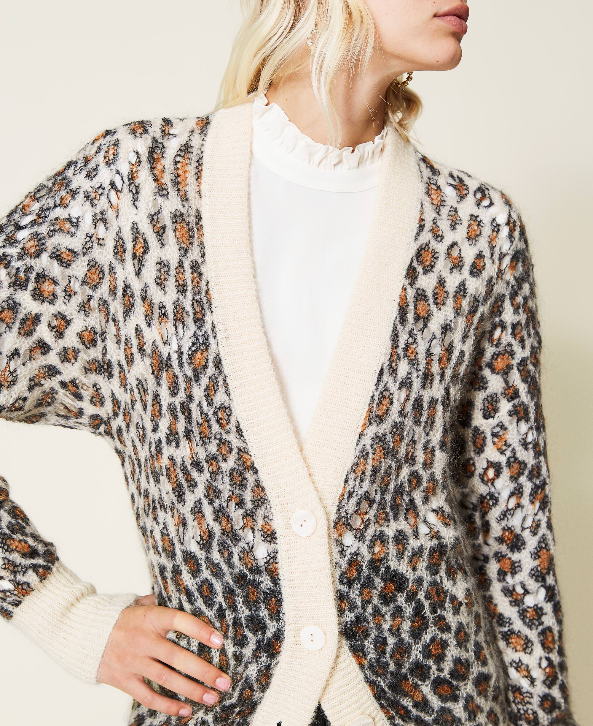 Mohair blend cardigan with animal print 